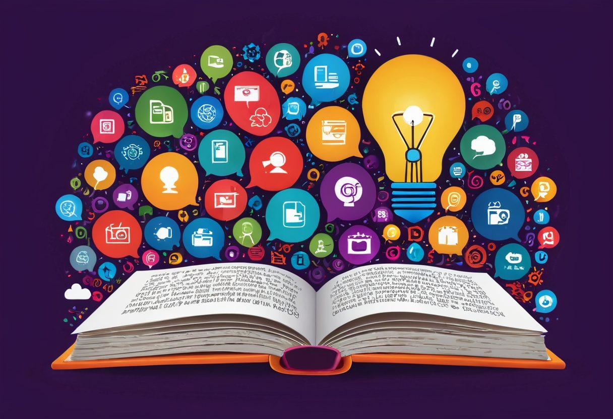 A visually striking key unlocking a beautifully illustrated book filled with vibrant, engaging blog posts. Surrounding the book are colorful icons representing various blogging themes such as creativity, audience engagement, and storytelling. In the background, a light bulb symbolizes bright ideas and inspiration. The overall tone is vibrant and inviting, enticing viewers to explore the world of blogging. super-realistic. vibrant colors. white background.